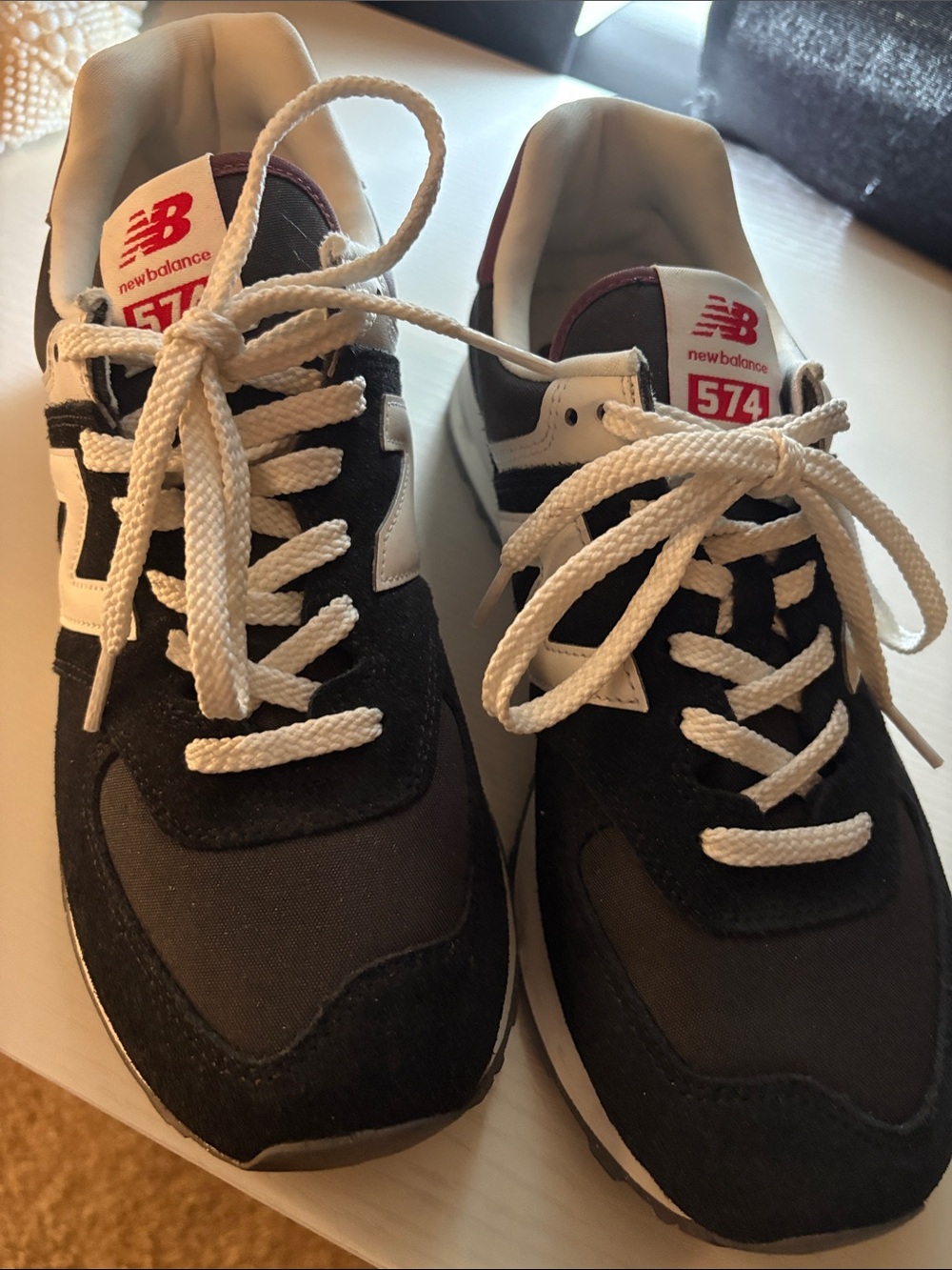 New Balance Black and White 574 Retro-Inspired Sneakers